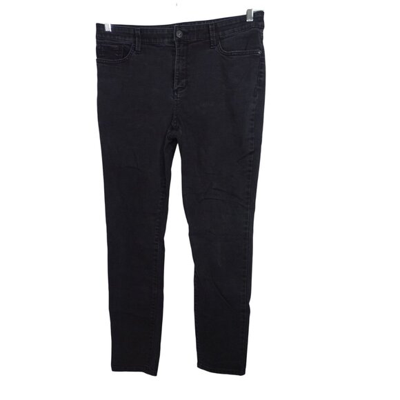 St Johns Bay Skinny Leg Jeans Women Size 14 Black Denim Comfortable Stretch - Picture 1 of 10